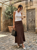Chocolate Suede Midi Skirt